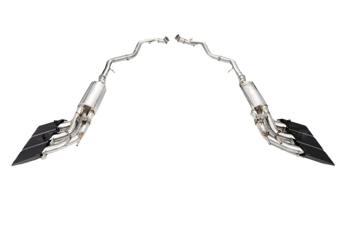 Valvetronic Exhaust System for Mercedes Benz AMG G63 Ultra Edition, consisting of stainless steel pipes and mufflers with silver tips.